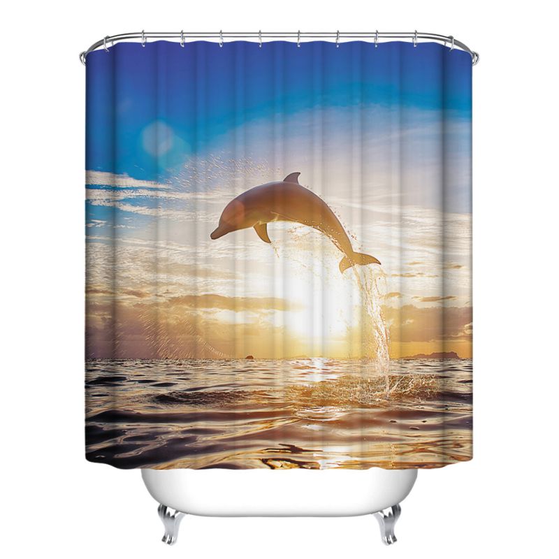 12 Hook Ocean Fish Theme Bathroom Shower Curtain Waterproof Polyester