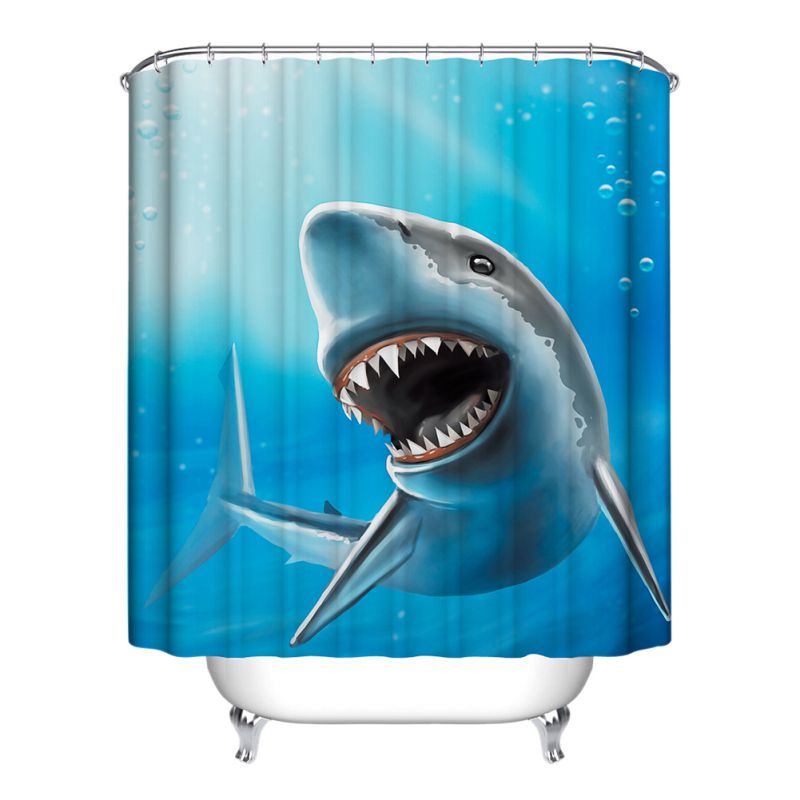 Ocean Fish Theme Waterproof Shower Curtain With 12 Hooks For Bathroom