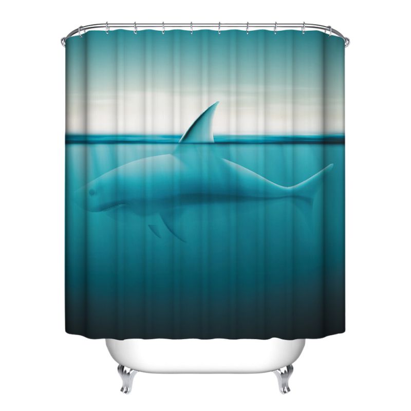 Ocean Fish Theme Waterproof Shower Curtain With 12 Hooks For Bathroom