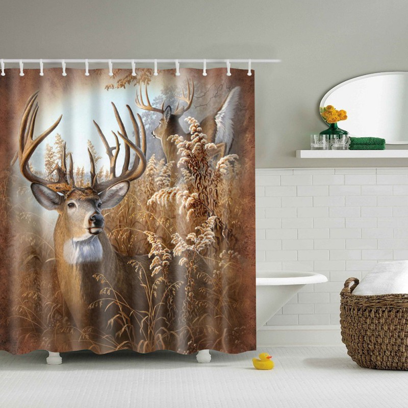 Animal Printed Design Bathroom Shower Curtain with 12