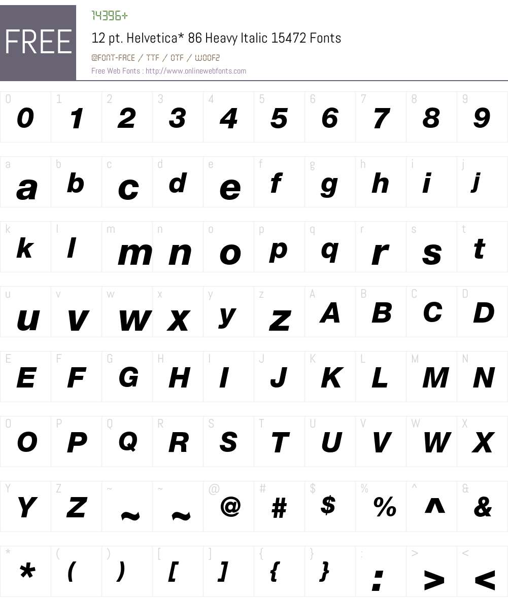 12 pt. Helvetica* 86 Heavy Italic 15472 001.100 Fonts Free