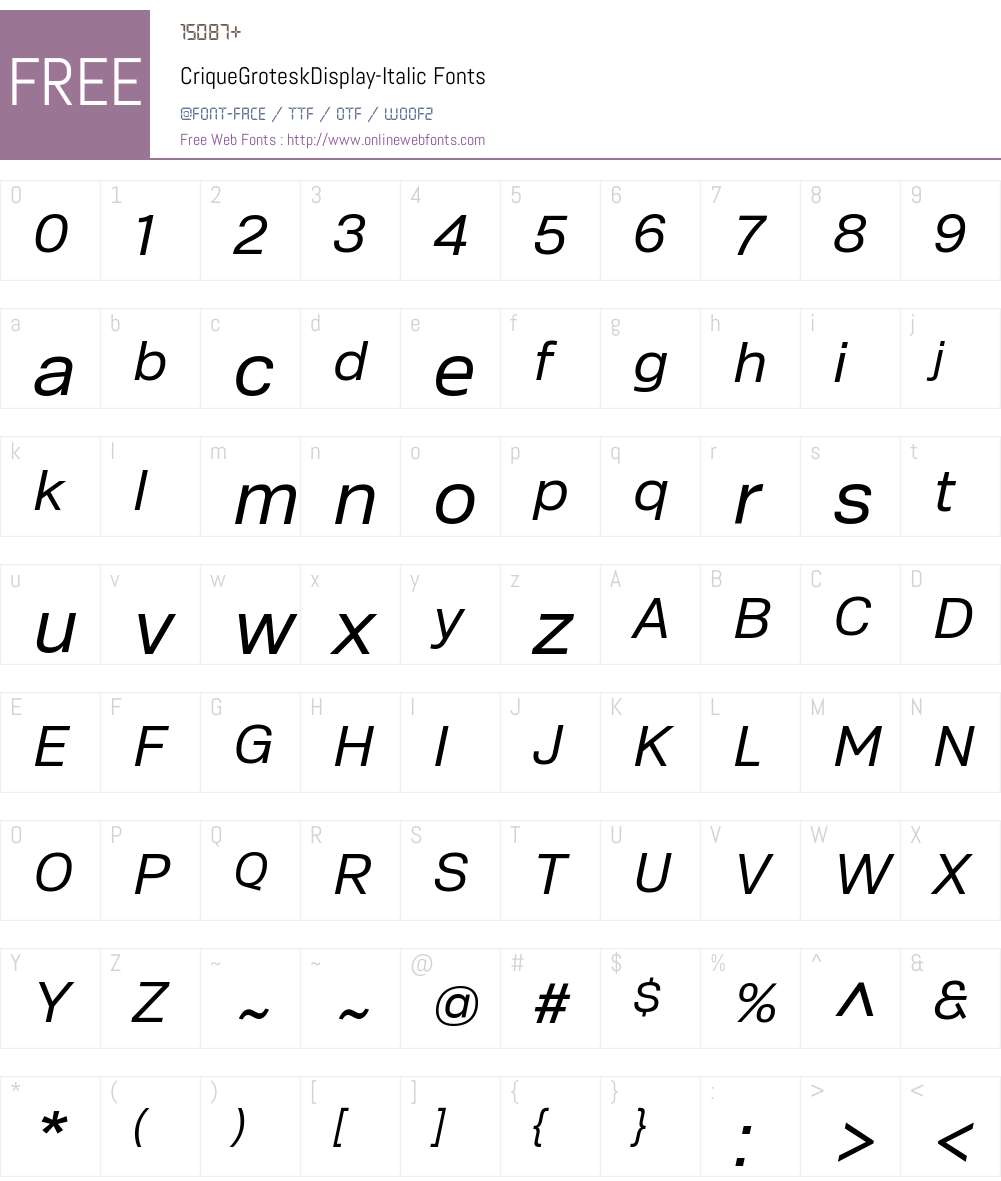 CriqueGroteskDisplayItalic 2014 1.00 Fonts Free Download