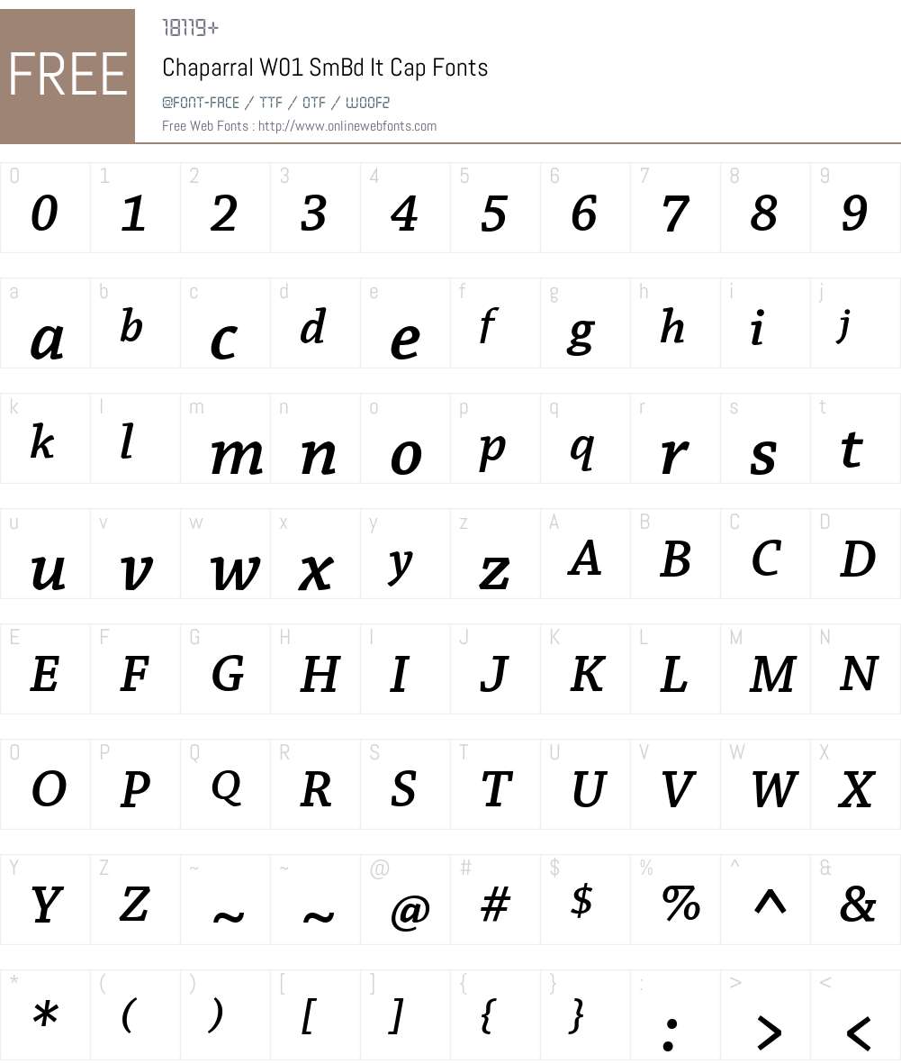 Chaparral W01 SmBd It Cap 1.00 Fonts Free Download