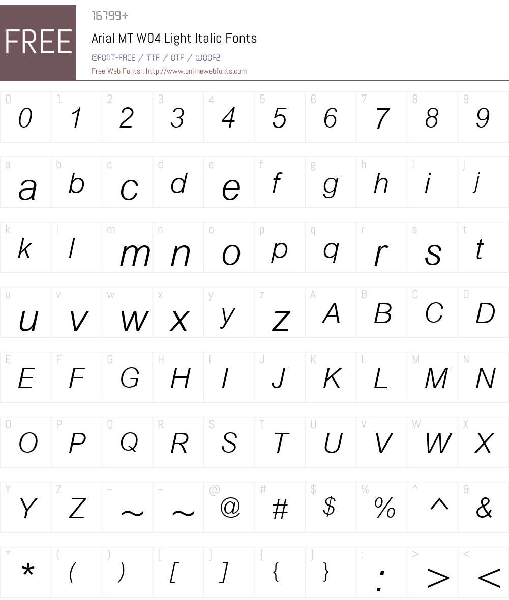 Arial MT W04 Light Italic 1.10 Fonts Free Download