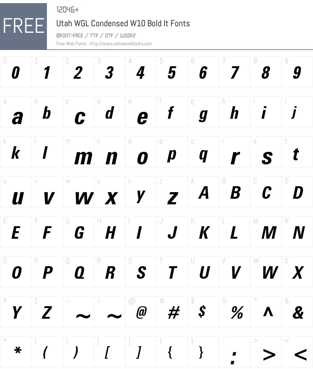Utah WGL Condensed W10 Bold It 1.20 Fonts Free Download