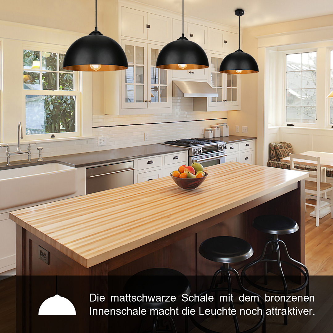 Pendelleuchte Küche Hängelampe Decke 2er Schwarzgold Licht Beleuchtung