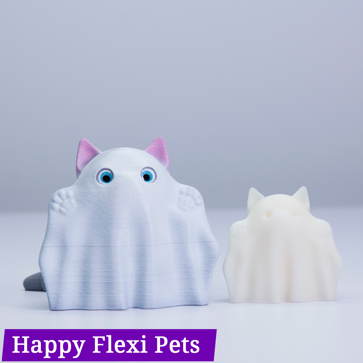 Ghost cat and scared one print in place flexi pet toys 3D models download Creality Cloud