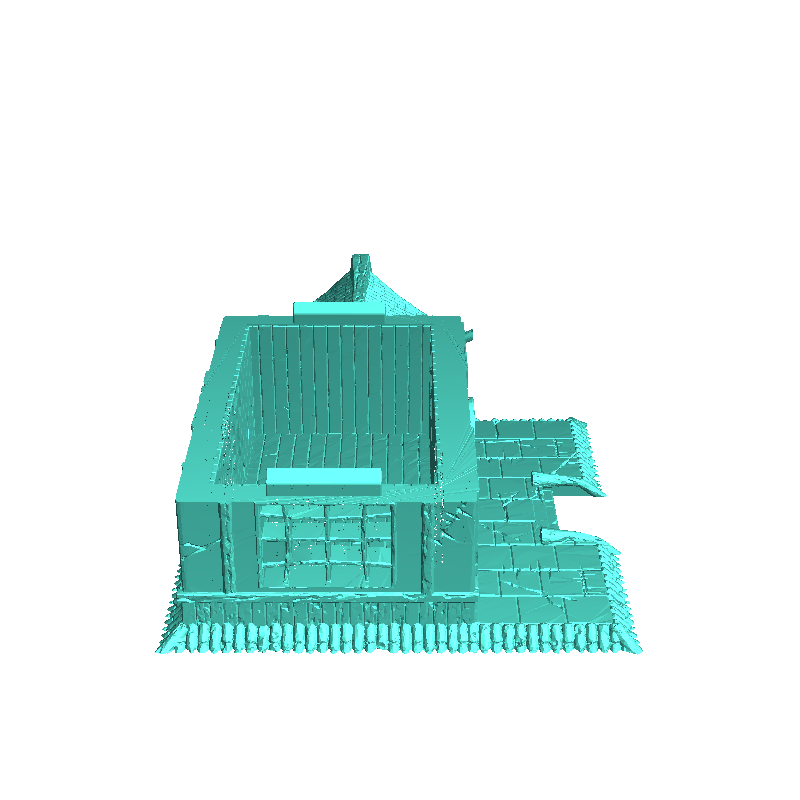 Large Asian building with multistorey round door and grand 3D models