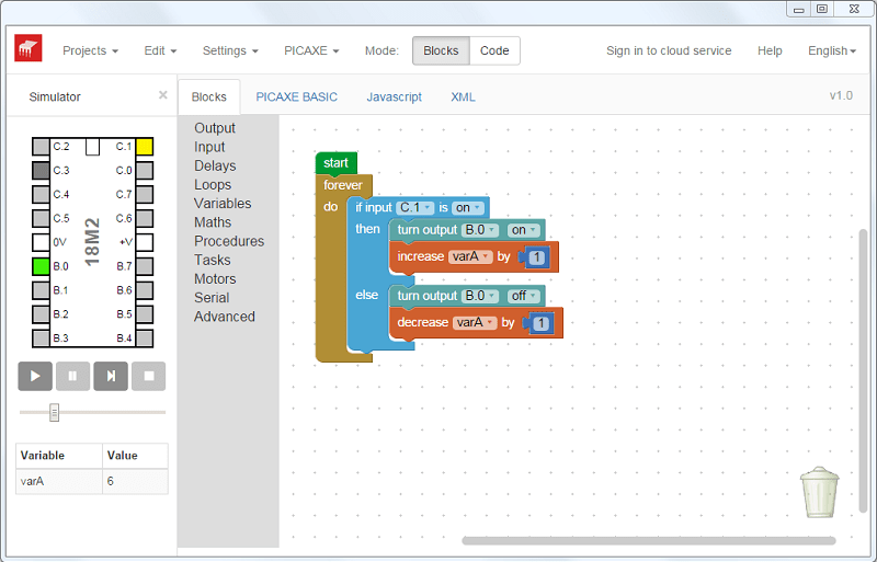 Blockly for PICAXE Teaching PICAXE