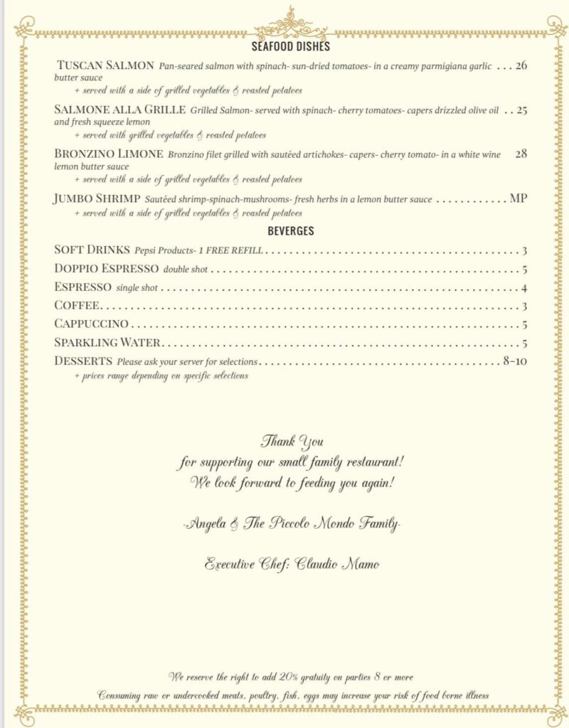 The Best Italian restaurant in Pottstown PA Piccolo Mondo