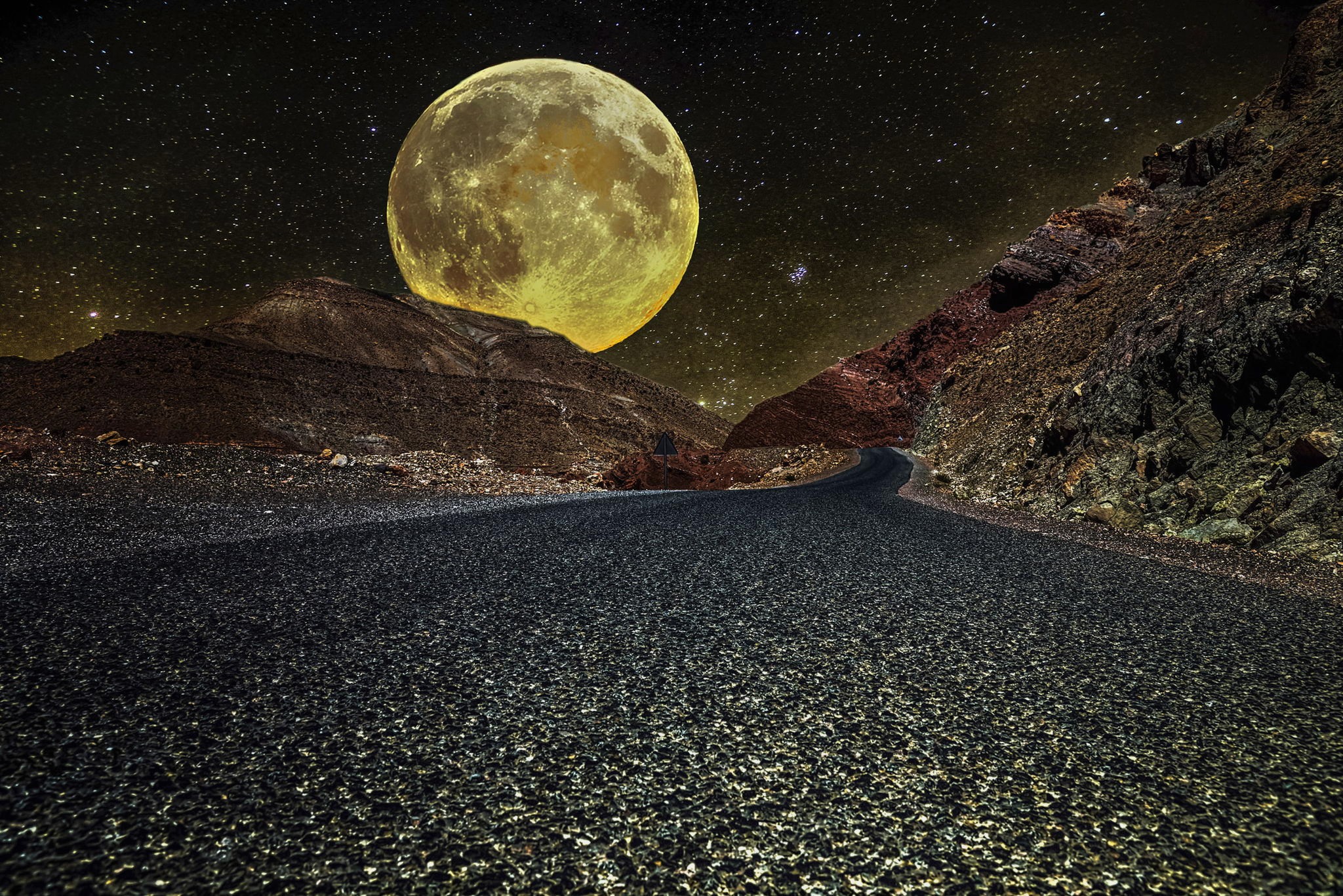 Full Moon over Road Image Abyss