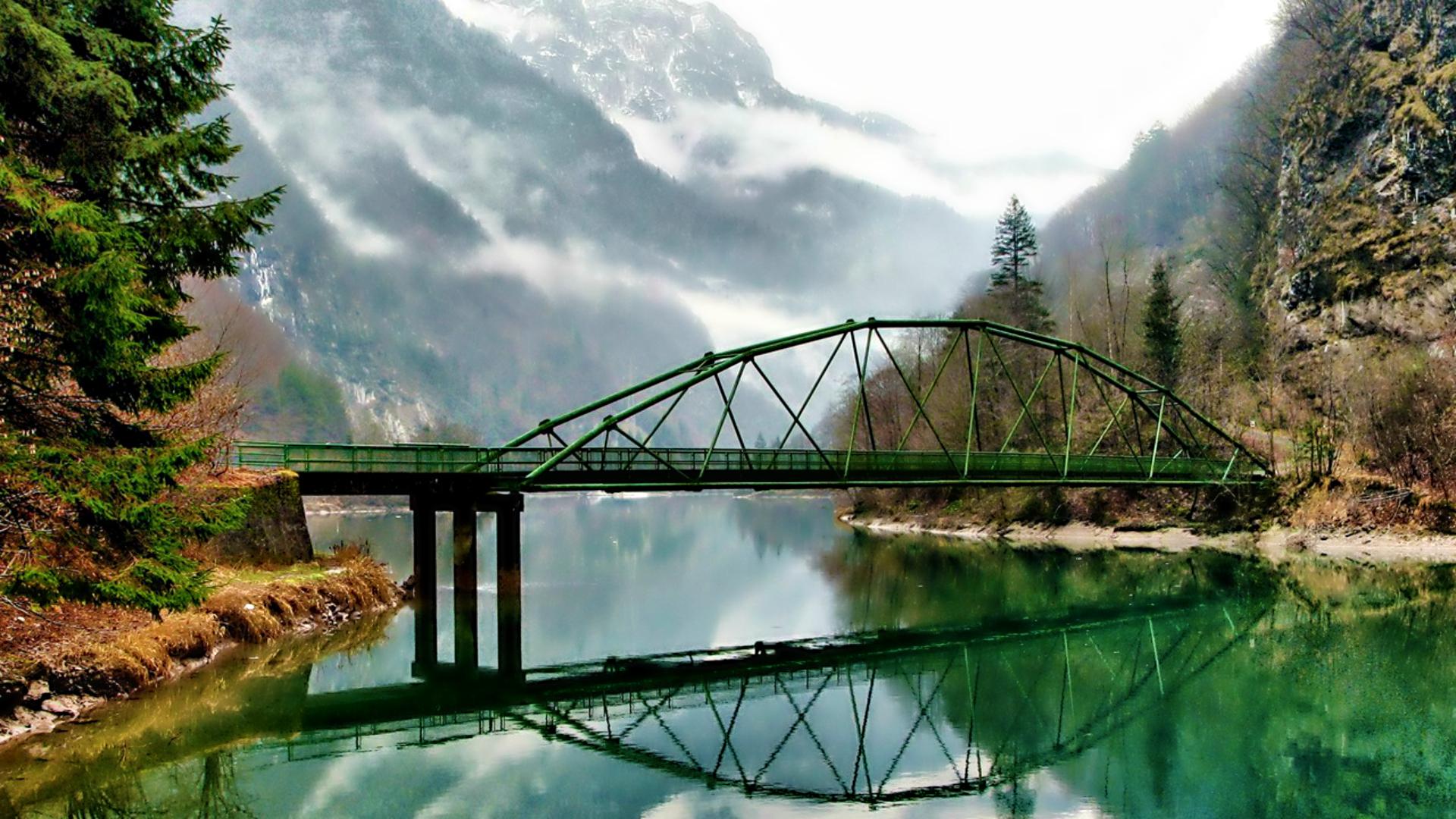 Bridge over Mountain Lake Image Abyss