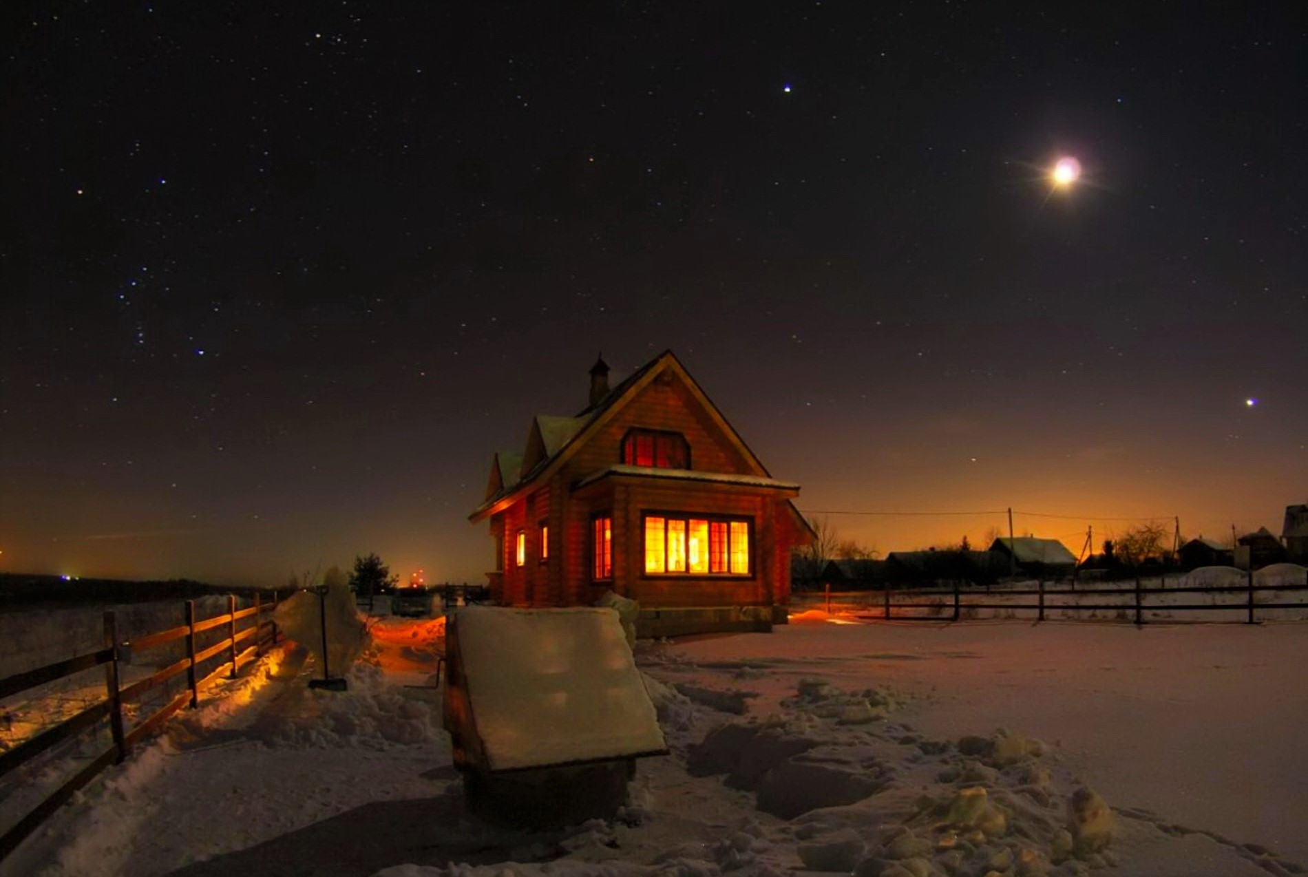House on Starry Winter Night Image Abyss