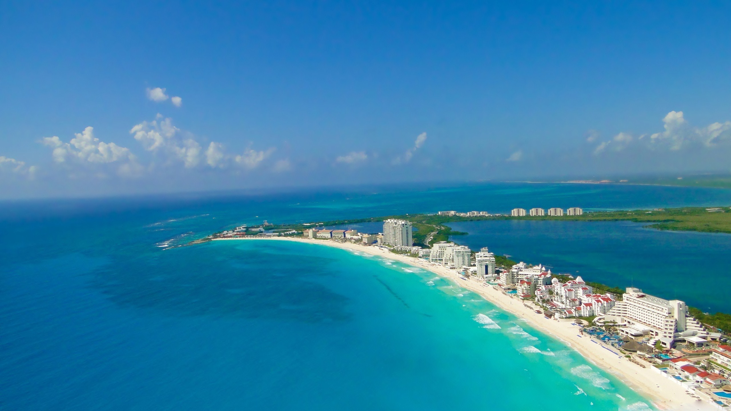 Cancún on the Yucatán Peninsula is a beachfront strip of highrise