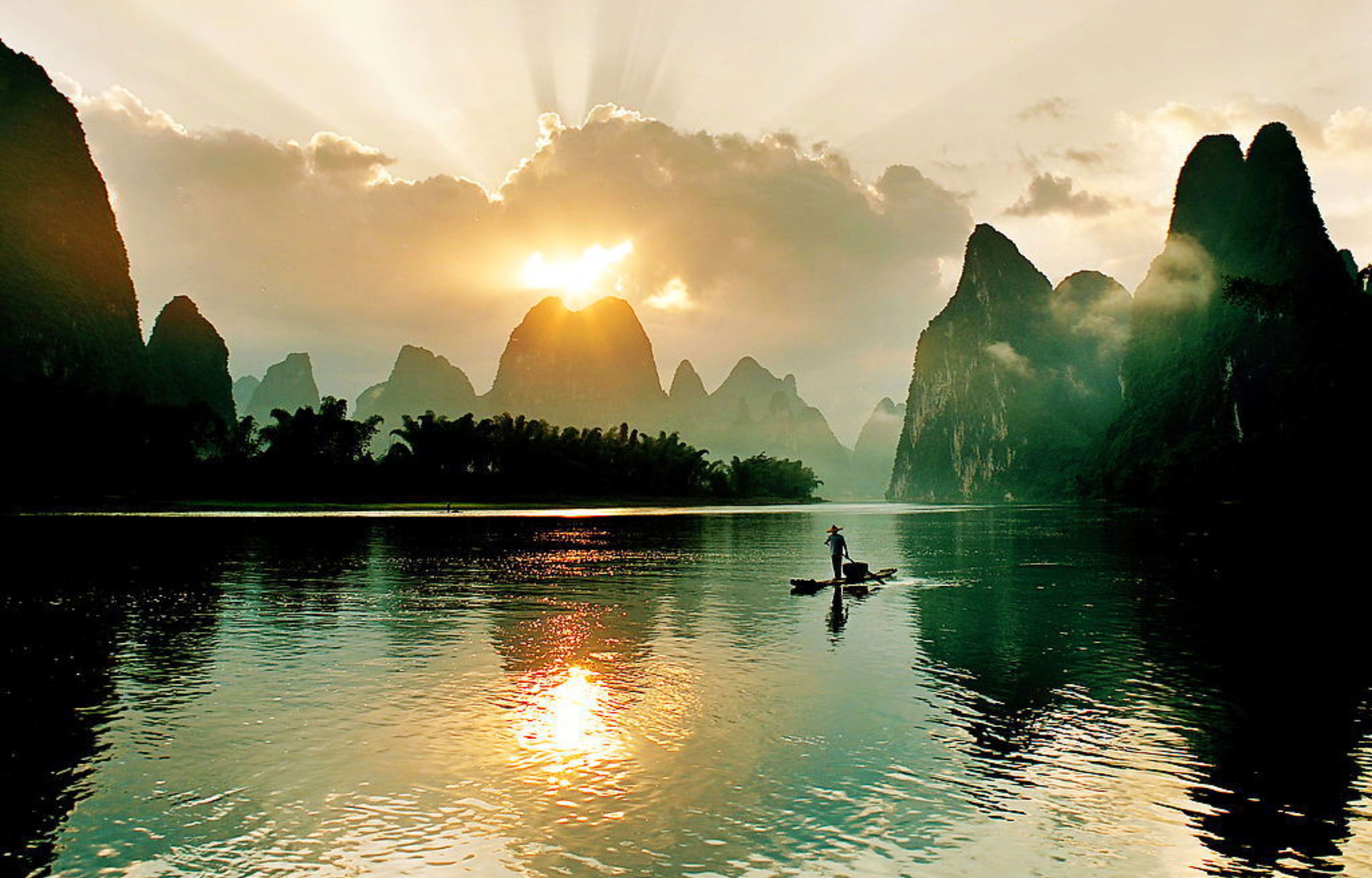 Fishing on the Li River at night, China Image Abyss