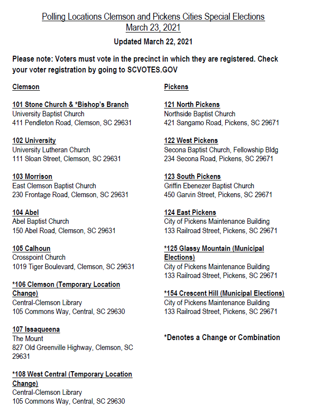 2021 Polling Places Board of Voter Registration & Elections of