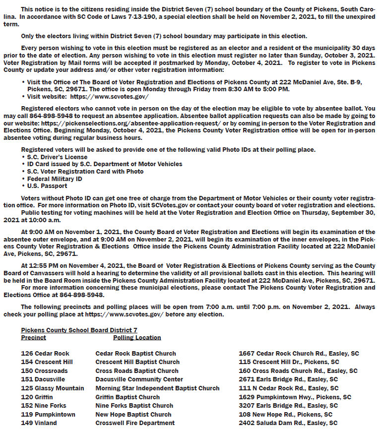 Board of Voter Registration & Elections of Pickens County South Carolina
