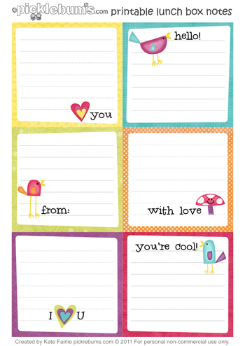 Printable Lunch Box Notes - Picklebums