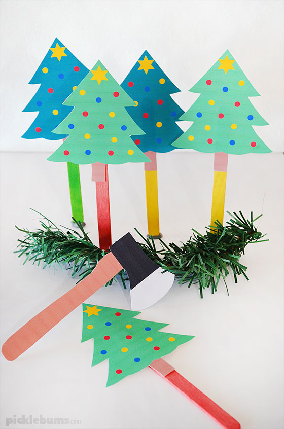 Five Little Christmas Trees Song free printable puppets Picklebums