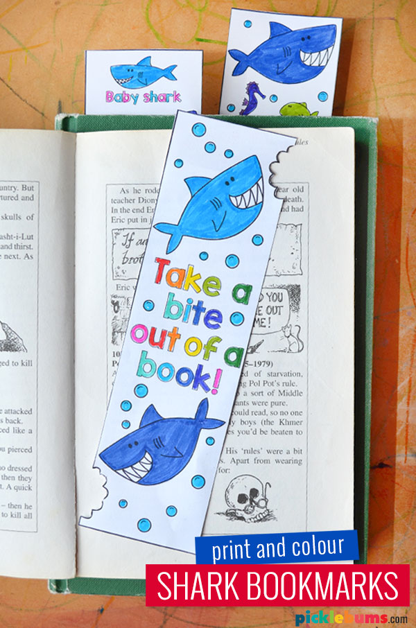 Free Printable Shark Bookmarks to Colour Picklebums