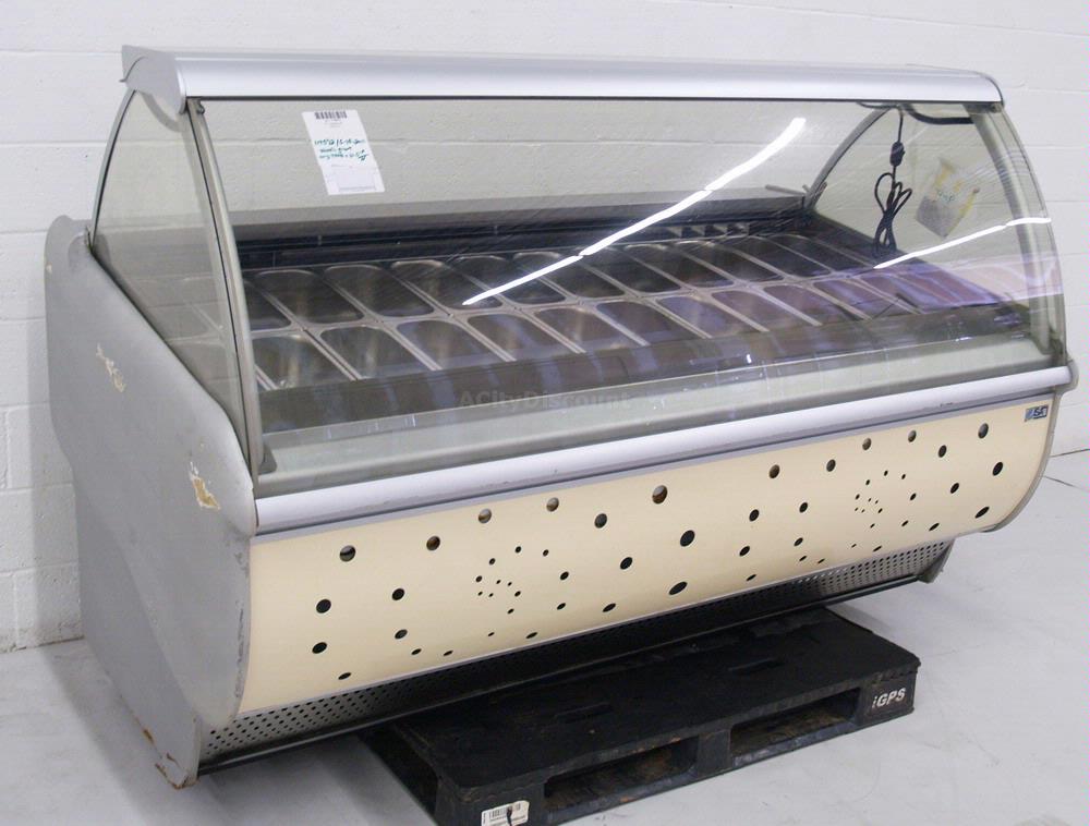 Used Commercial Curved Glass Gelato Merchandising Display Case SKU
