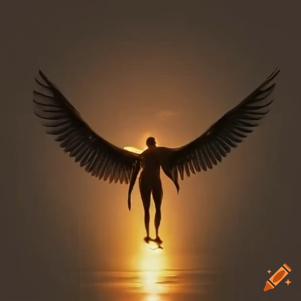 Winged person with the sun behind