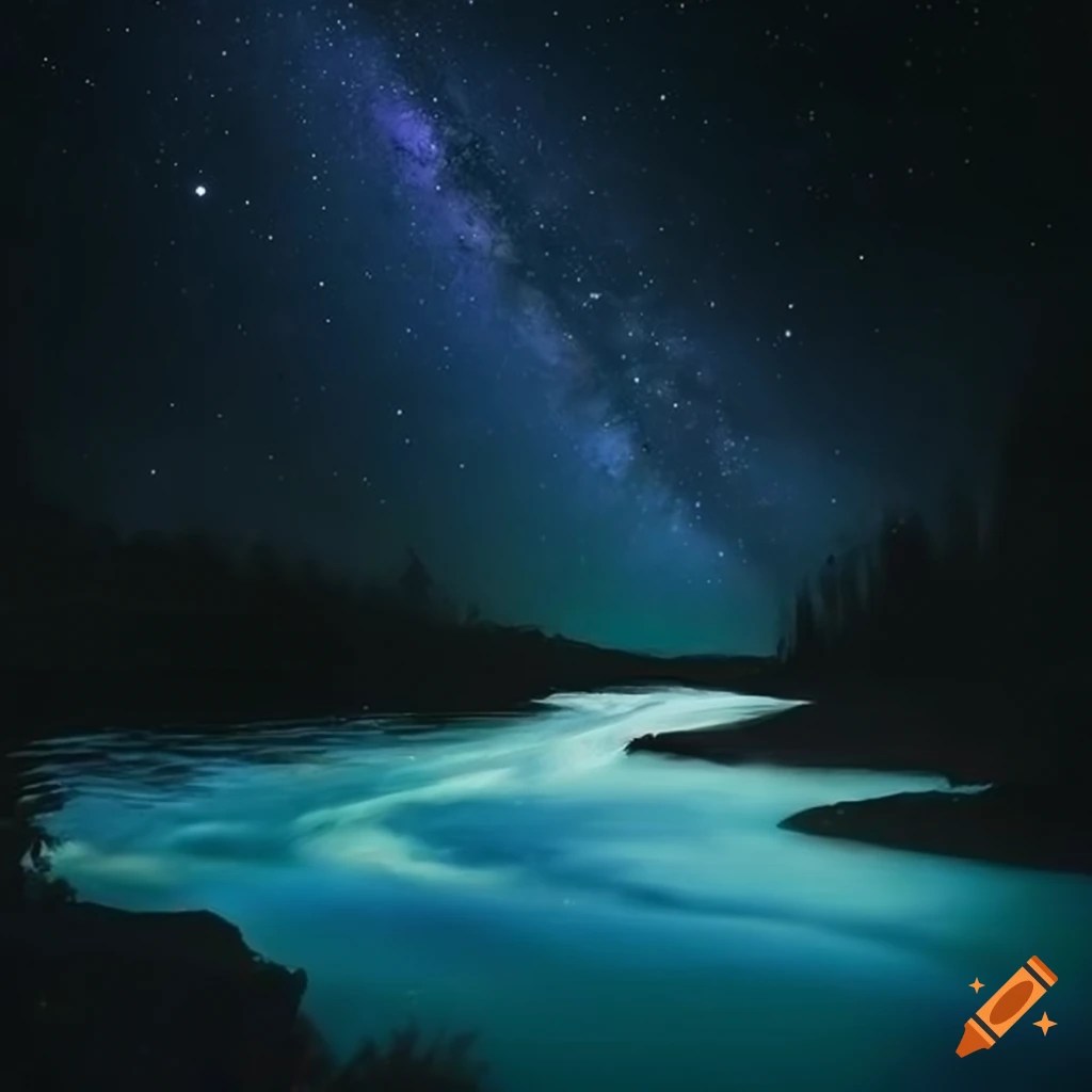 Dark river with clear silvery surface, dark and dense nordic forest at sides as a wall, making a