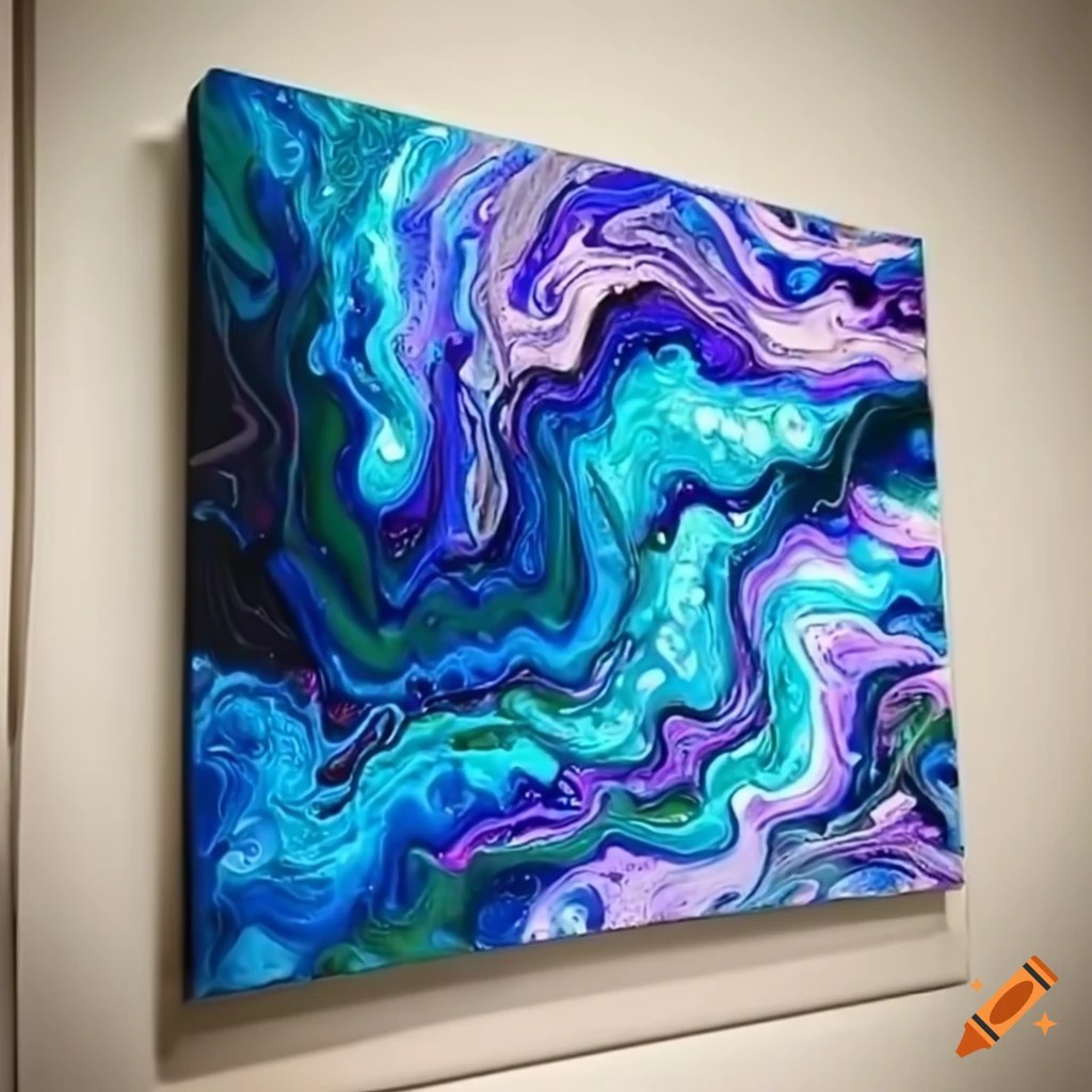 Acrylic dutch pour painting using every shade of blue possible