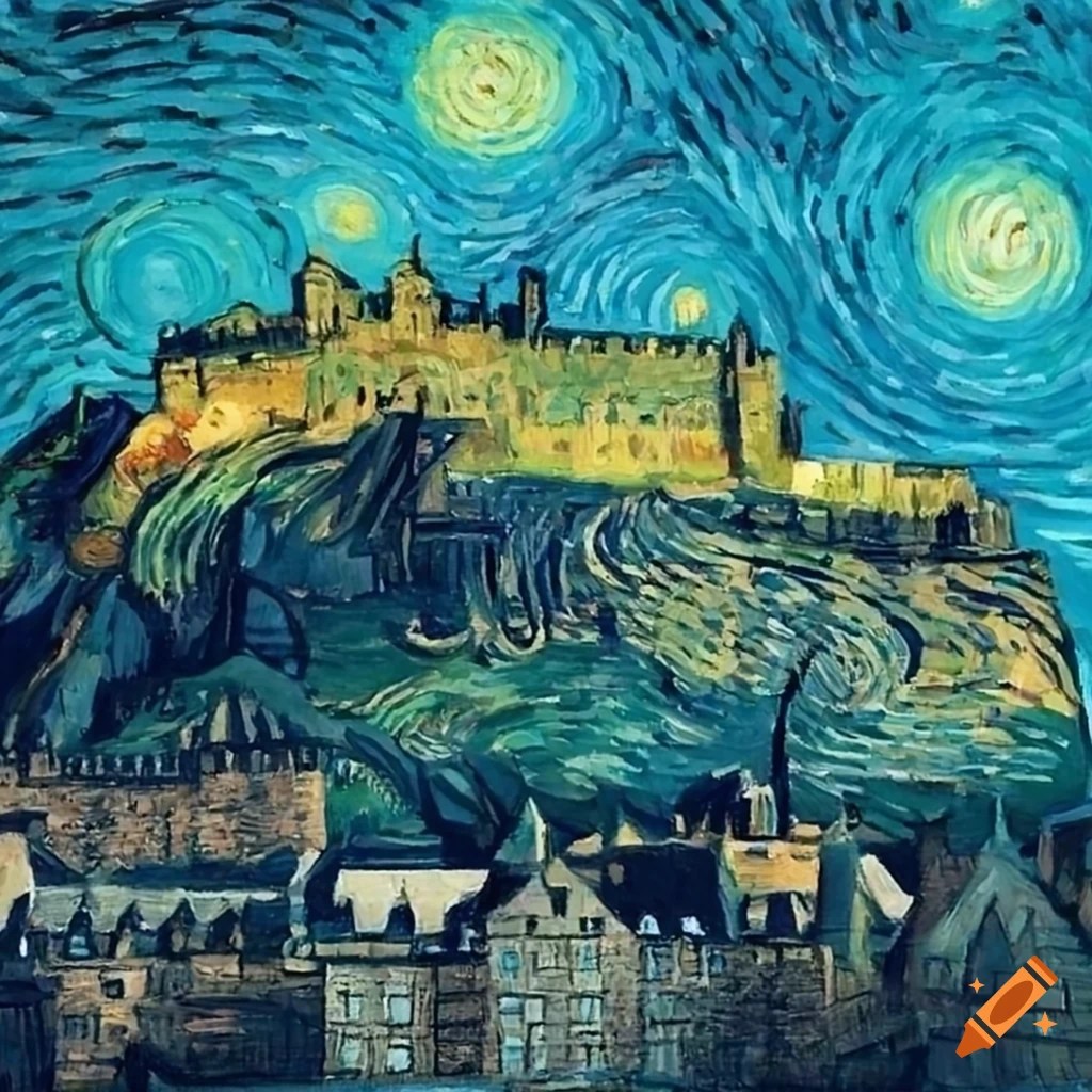 Edinburgh castle in style of vincent van gogh