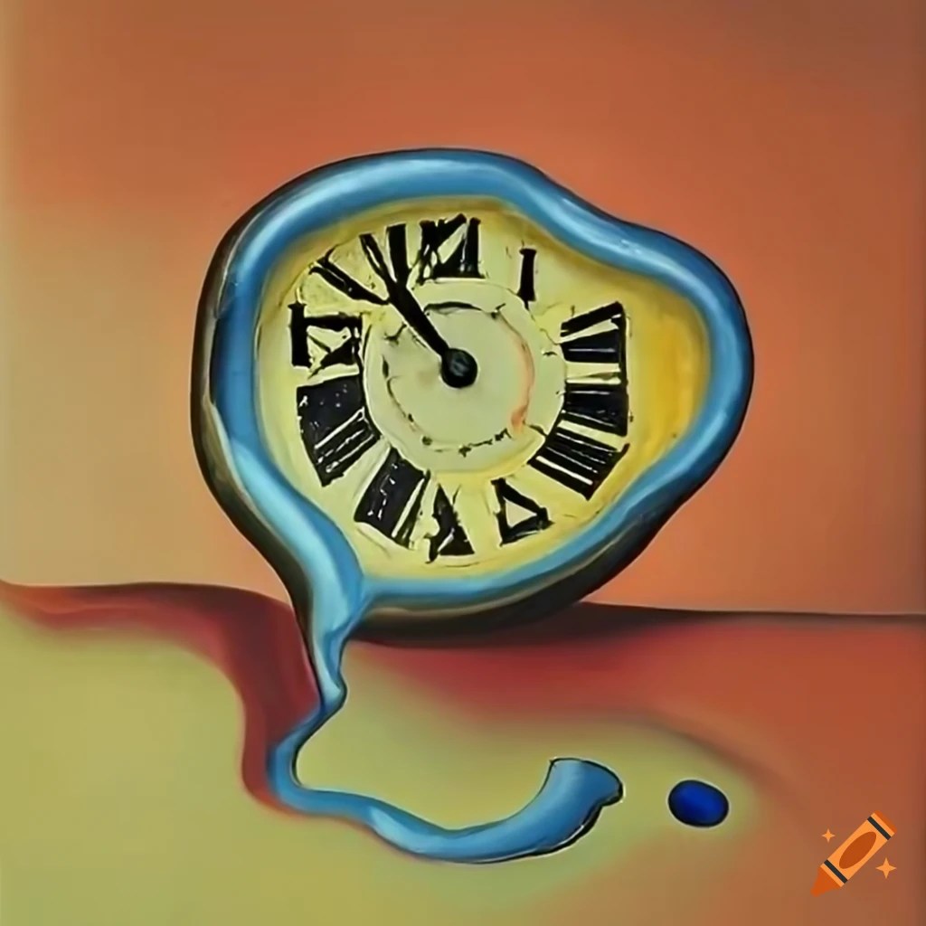 Abstract painting of a small melting clock by salvador dali on Craiyon