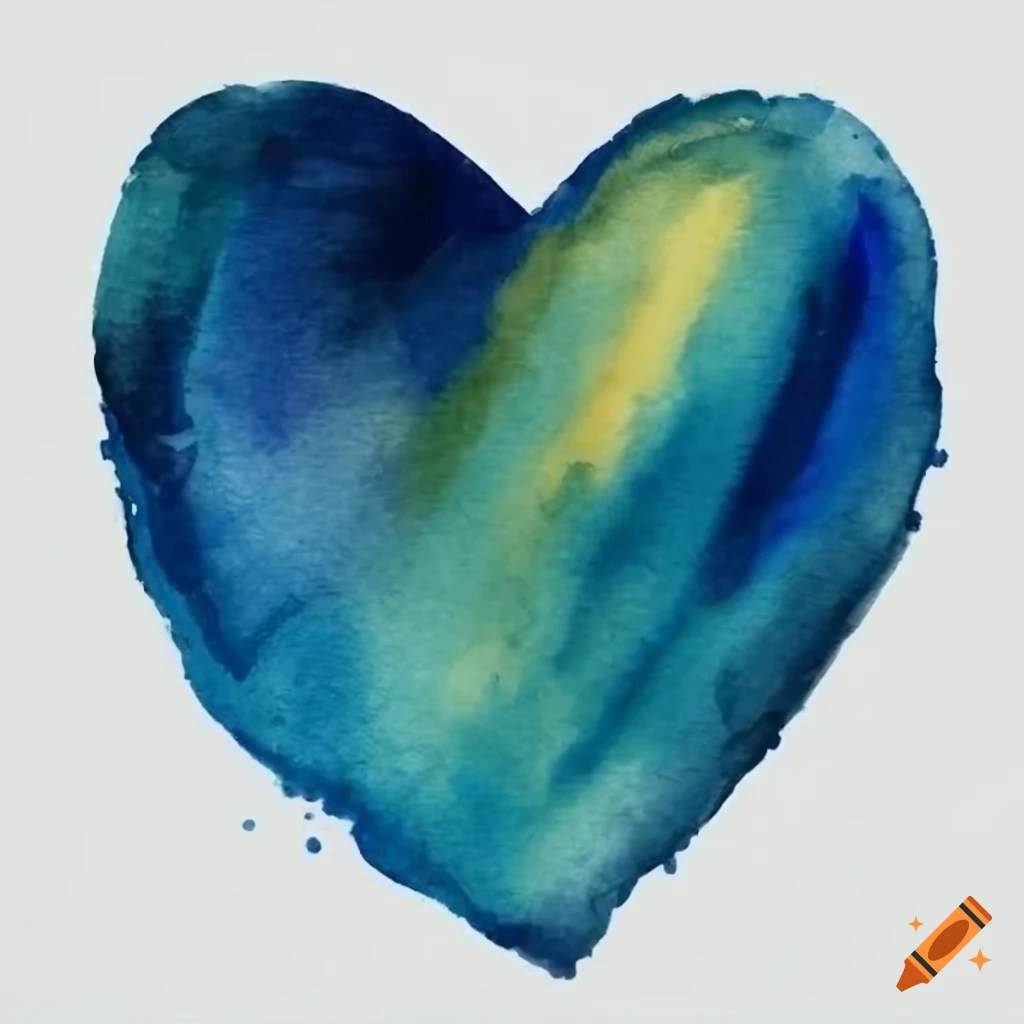 Blue and yellow heart watercolor isolated on white background on Craiyon