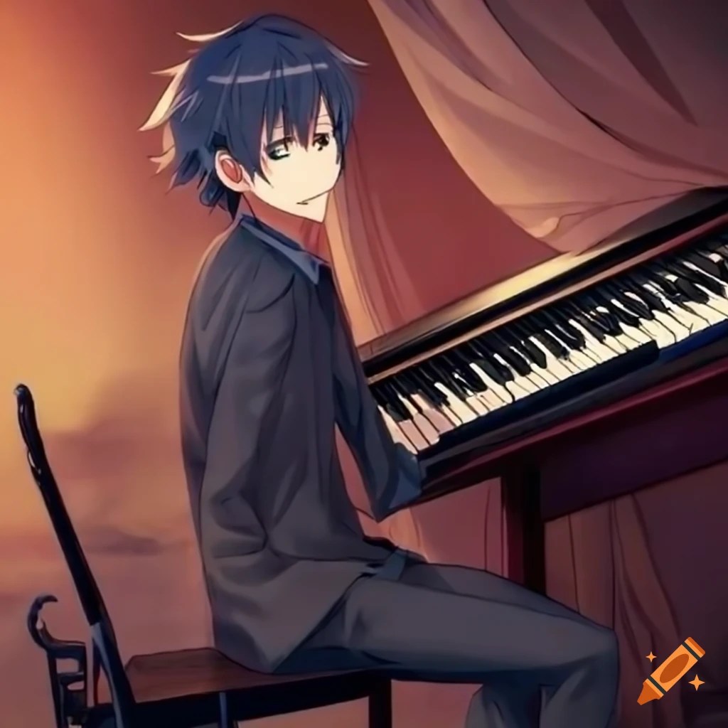 Anime guy playing the piano on Craiyon