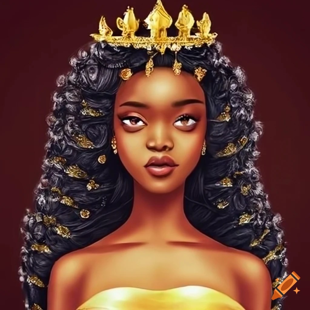 A beautiful young black princess living in a castle of gold on Craiyon