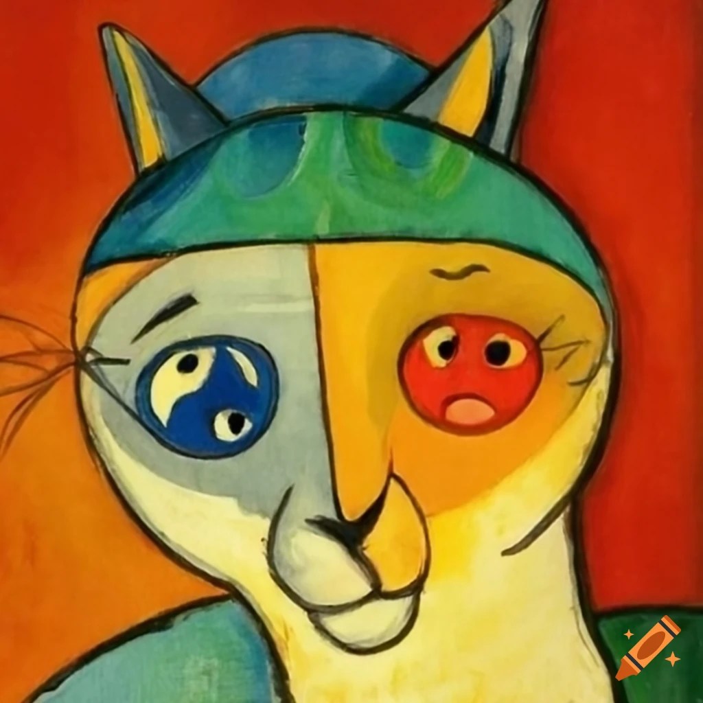 Cartoon cats, big round saucer eyes, by august macke