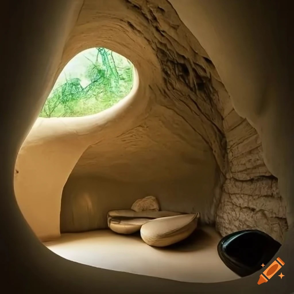 Inviisible eco house with organic design in cave integrated with nature