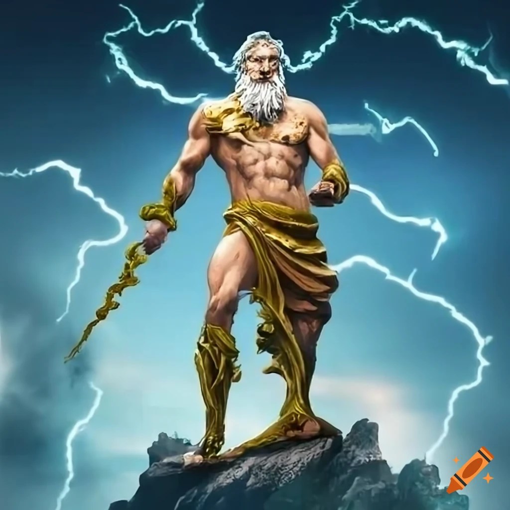 Zeus with thunderbolt on Craiyon
