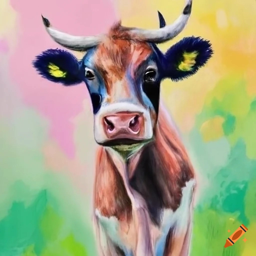 Fullbody color pencil drawings of cows