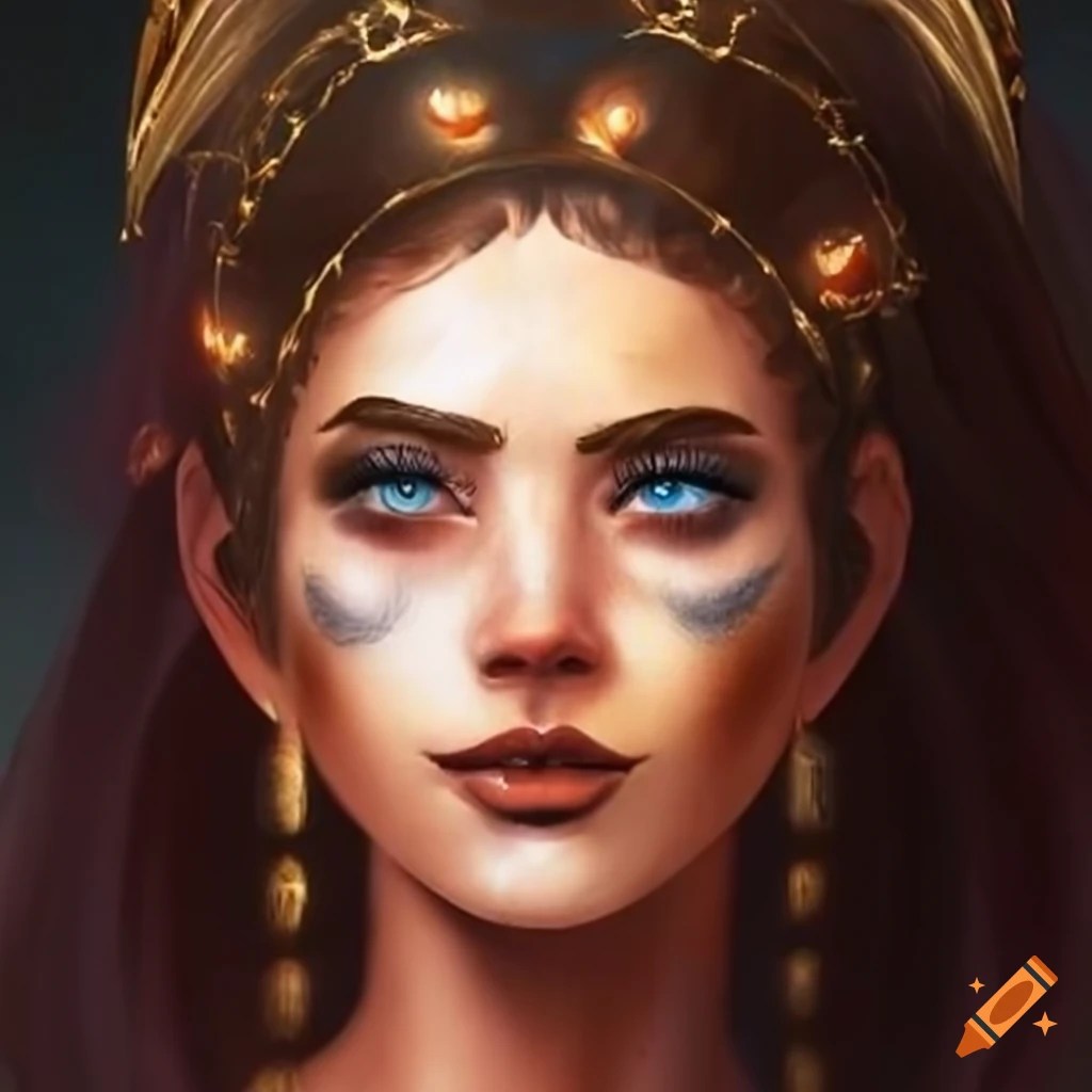 Alcmene's face is a captivating reflection of her personality and