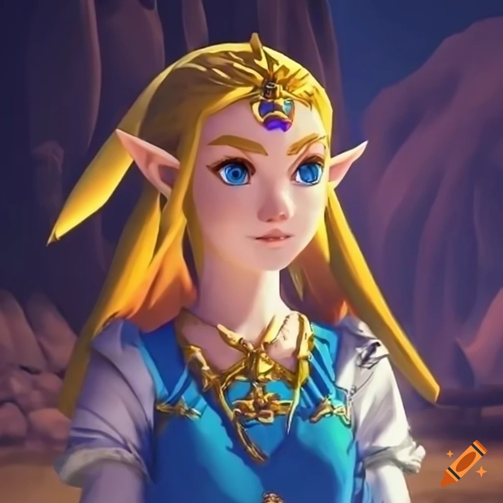 Princess zelda tears of the kingdom holding a torch in a cave on Craiyon
