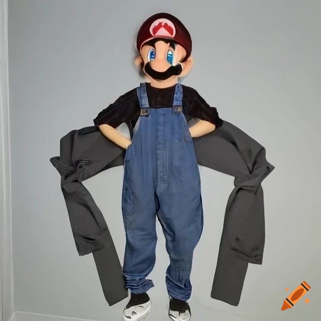 Mario with black overalls with eye mask with white diagonal half circles