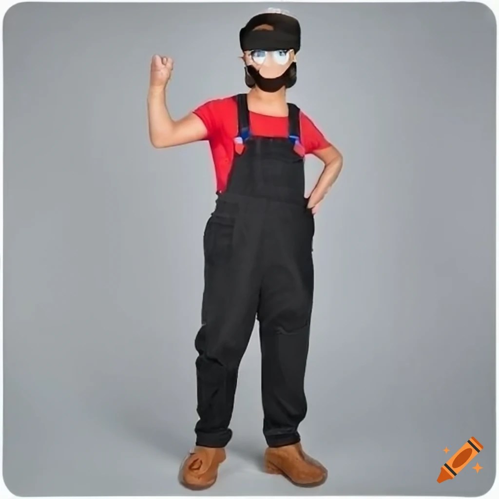 Mario with black overalls with eye mask with white diagonal half