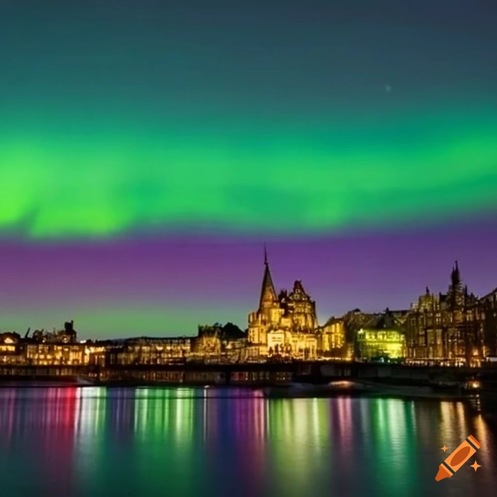 Northern lights in edinburgh skyline