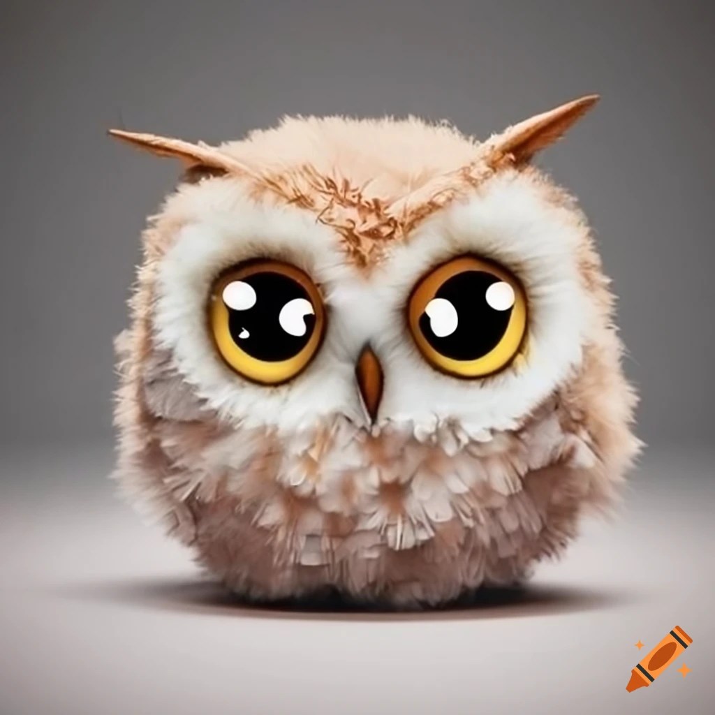 Fluffy owl ball with saucer eyes on Craiyon