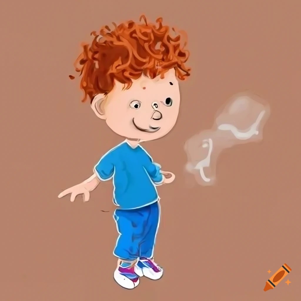 Boy with ginger hair and freckles throwing glass cartoon full body