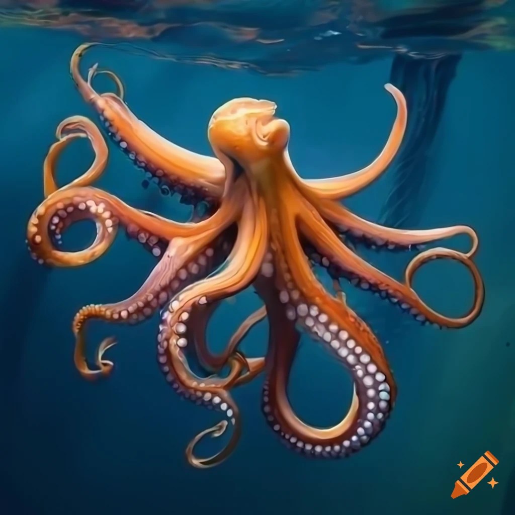 A photorealistic image of an octopus swimming beneath the ocean