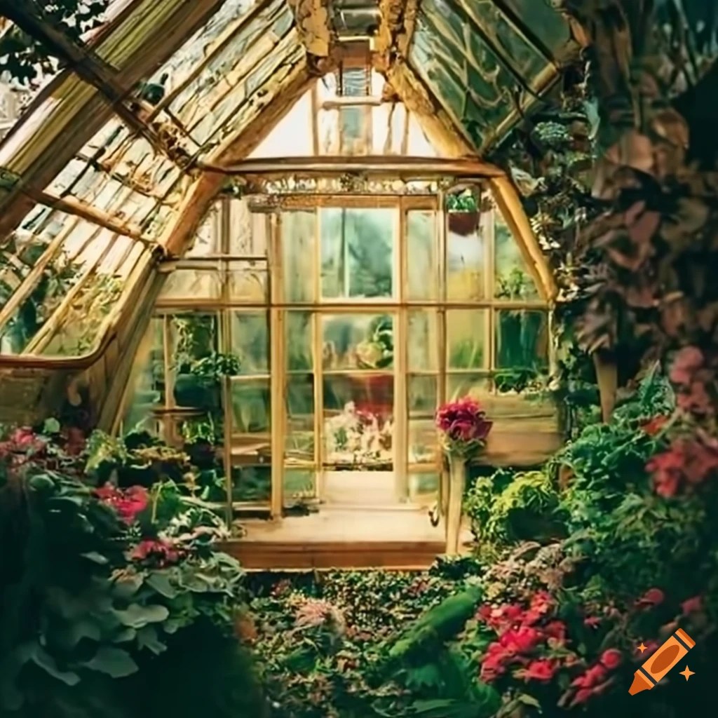 Inside of a romantic greenhouse on Craiyon