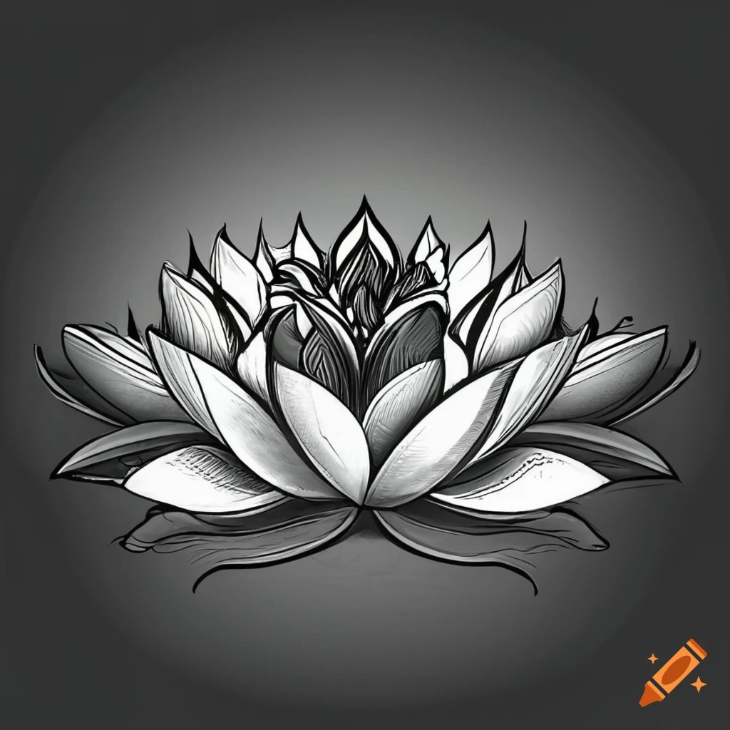 Simple black and white lotus tattoo designs vector on Craiyon