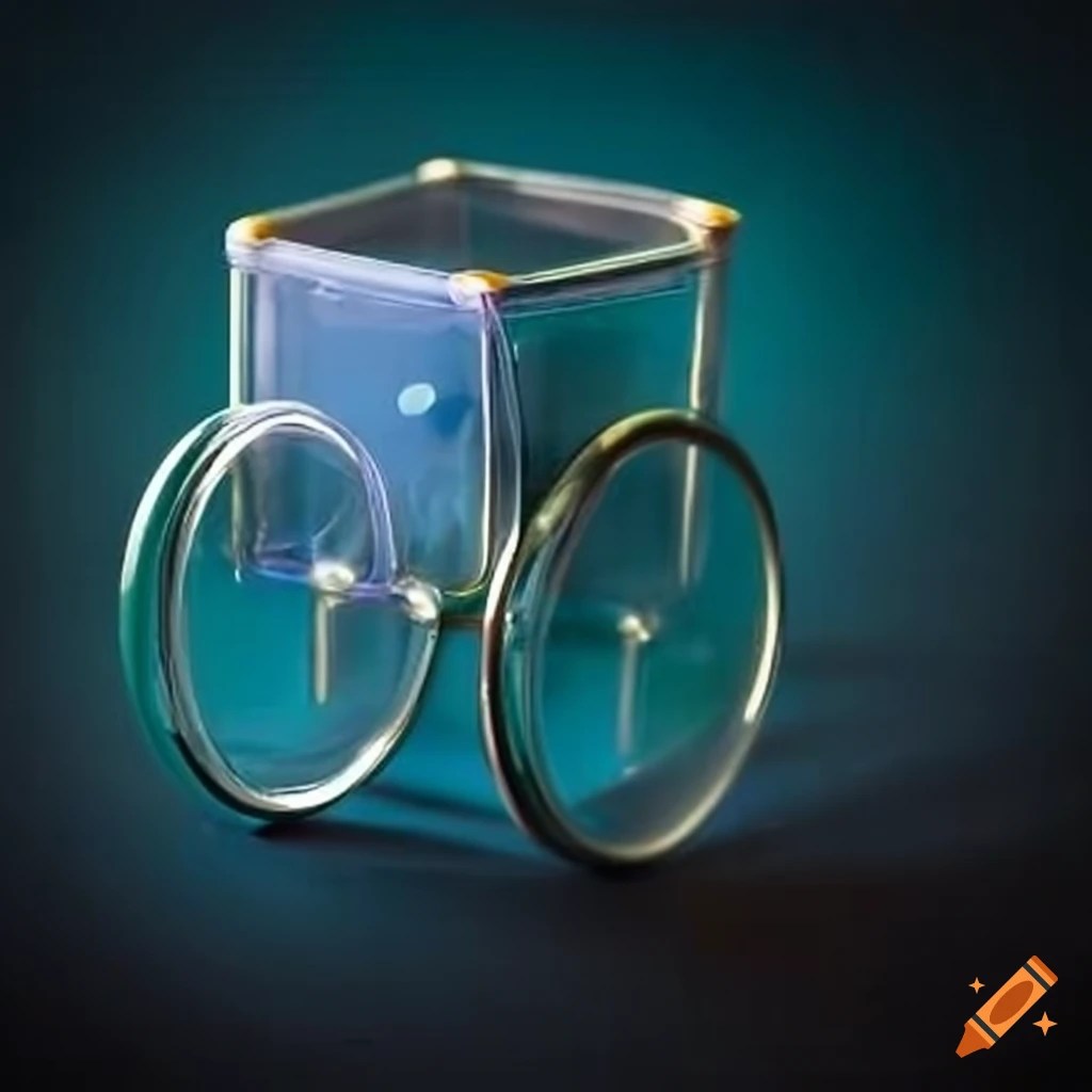 A large glass container in the shape of a patient's wheelchair that