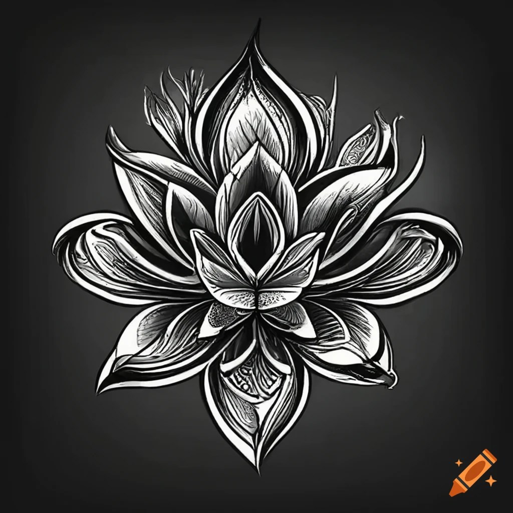 Unique black and white lotus tattoo designs vector