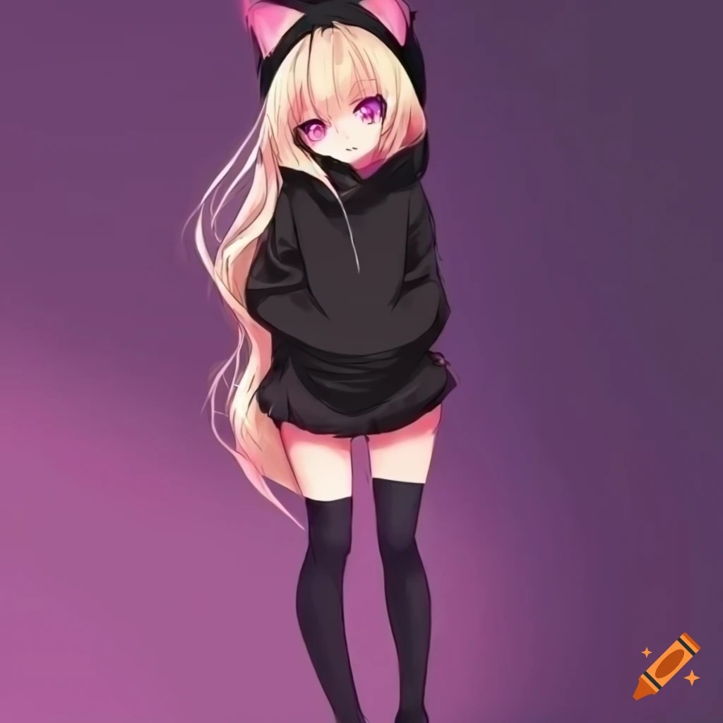 Cat Hoodie Cute Anime Girl Drawings 100 Originalused